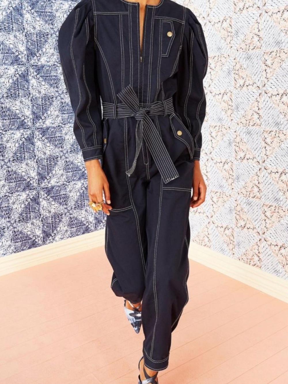 Ulla Johnson Navy Jumpsuit with Contrast Stitching